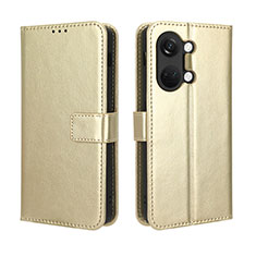 Leather Case Stands Flip Cover Holder BY5 for OnePlus Ace 2V 5G Gold