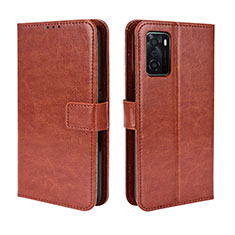Leather Case Stands Flip Cover Holder BY5 for Oppo A55S 5G Brown