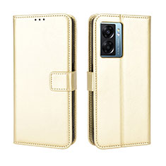 Leather Case Stands Flip Cover Holder BY5 for Oppo A56S 5G Gold