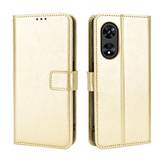 Leather Case Stands Flip Cover Holder BY5 for Oppo A58 5G Gold