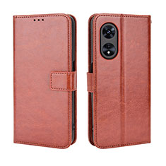 Leather Case Stands Flip Cover Holder BY5 for Oppo A58x 5G Brown