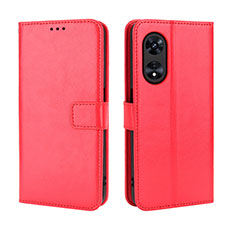 Leather Case Stands Flip Cover Holder BY5 for Oppo A58x 5G Red