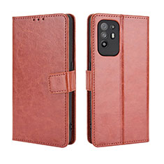 Leather Case Stands Flip Cover Holder BY5 for Oppo F19 Pro+ Plus 5G Brown