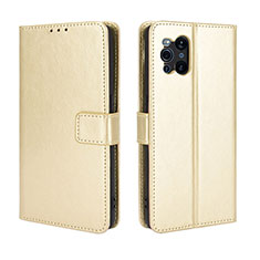 Leather Case Stands Flip Cover Holder BY5 for Oppo Find X3 5G Gold