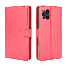 Leather Case Stands Flip Cover Holder BY5 for Oppo Find X3 5G Red