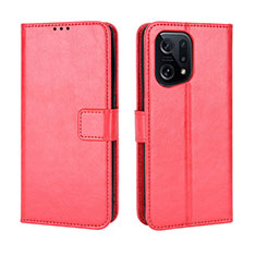 Leather Case Stands Flip Cover Holder BY5 for Oppo Find X5 5G Red