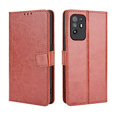 Leather Case Stands Flip Cover Holder BY5 for Oppo Reno5 Z 5G Brown