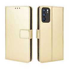 Leather Case Stands Flip Cover Holder BY5 for Oppo Reno6 5G Gold