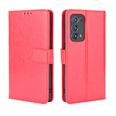 Leather Case Stands Flip Cover Holder BY5 for Oppo Reno6 Pro 5G Red