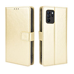 Leather Case Stands Flip Cover Holder BY5 for Oppo Reno6 Z 5G Gold