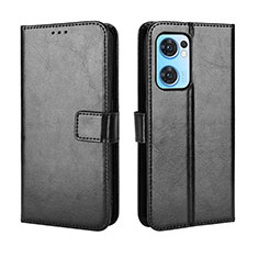 Leather Case Stands Flip Cover Holder BY5 for Oppo Reno7 5G Black