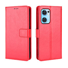 Leather Case Stands Flip Cover Holder BY5 for Oppo Reno7 5G Red