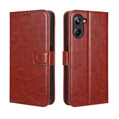 Leather Case Stands Flip Cover Holder BY5 for Realme 10 4G Brown