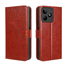 Leather Case Stands Flip Cover Holder BY5 for Realme C67 Brown