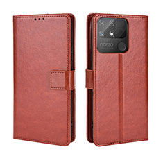 Leather Case Stands Flip Cover Holder BY5 for Realme Narzo 50A Brown