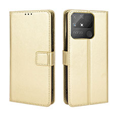 Leather Case Stands Flip Cover Holder BY5 for Realme Narzo 50A Gold
