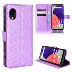 Leather Case Stands Flip Cover Holder BY5 for Samsung Galaxy A22 5G SC-56B Purple