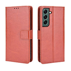 Leather Case Stands Flip Cover Holder BY5 for Samsung Galaxy S22 Plus 5G Brown