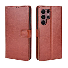 Leather Case Stands Flip Cover Holder BY5 for Samsung Galaxy S23 Ultra 5G Brown