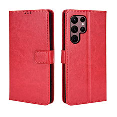 Leather Case Stands Flip Cover Holder BY5 for Samsung Galaxy S23 Ultra 5G Red