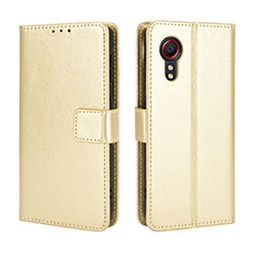 Leather Case Stands Flip Cover Holder BY5 for Samsung Galaxy XCover 5 SM-G525F Gold