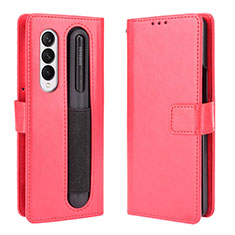 Leather Case Stands Flip Cover Holder BY5 for Samsung Galaxy Z Fold3 5G Red
