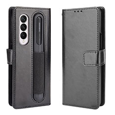 Leather Case Stands Flip Cover Holder BY5 for Samsung Galaxy Z Fold4 5G Black