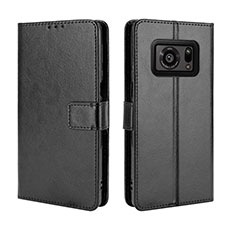 Leather Case Stands Flip Cover Holder BY5 for Sharp Aquos R6 Black
