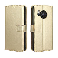 Leather Case Stands Flip Cover Holder BY5 for Sharp Aquos R8 Gold