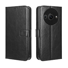 Leather Case Stands Flip Cover Holder BY5 for Sharp Aquos R8 Pro Black