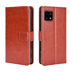 Leather Case Stands Flip Cover Holder BY5 for Sharp Aquos Sense4 Basic Brown