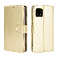 Leather Case Stands Flip Cover Holder BY5 for Sharp Aquos Sense4 Basic Gold