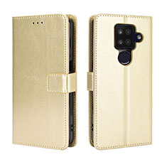 Leather Case Stands Flip Cover Holder BY5 for Sharp Aquos Sense4 Plus Gold
