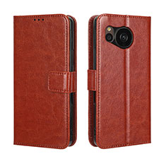Leather Case Stands Flip Cover Holder BY5 for Sharp Aquos Sense7 Brown