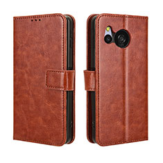 Leather Case Stands Flip Cover Holder BY5 for Sharp Aquos Sense8 Brown