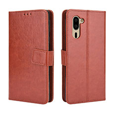 Leather Case Stands Flip Cover Holder BY5 for Sharp Simple Sumaho 5 Brown