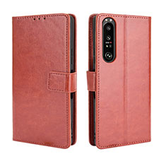 Leather Case Stands Flip Cover Holder BY5 for Sony Xperia 1 III Brown