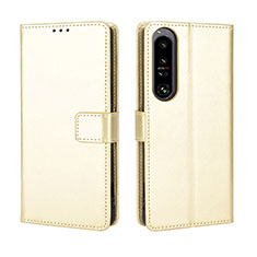 Leather Case Stands Flip Cover Holder BY5 for Sony Xperia 1 IV SO-51C Gold
