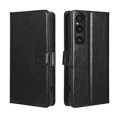 Leather Case Stands Flip Cover Holder BY5 for Sony Xperia 1 V Black