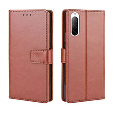 Leather Case Stands Flip Cover Holder BY5 for Sony Xperia 10 II Brown
