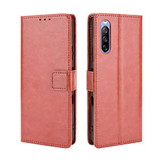 Leather Case Stands Flip Cover Holder BY5 for Sony Xperia 10 III Brown