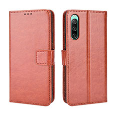Leather Case Stands Flip Cover Holder BY5 for Sony Xperia 10 IV Brown