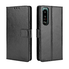 Leather Case Stands Flip Cover Holder BY5 for Sony Xperia 5 III Black