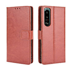 Leather Case Stands Flip Cover Holder BY5 for Sony Xperia 5 III Brown