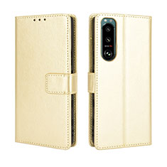 Leather Case Stands Flip Cover Holder BY5 for Sony Xperia 5 III Gold