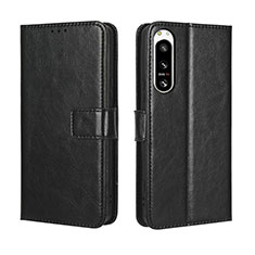 Leather Case Stands Flip Cover Holder BY5 for Sony Xperia 5 IV Black