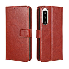 Leather Case Stands Flip Cover Holder BY5 for Sony Xperia 5 IV Brown