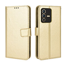 Leather Case Stands Flip Cover Holder BY5 for Vivo V23 5G Gold