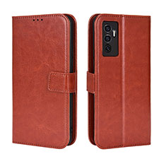 Leather Case Stands Flip Cover Holder BY5 for Vivo V23e 5G Brown
