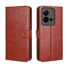 Leather Case Stands Flip Cover Holder BY5 for Vivo V25 5G Brown